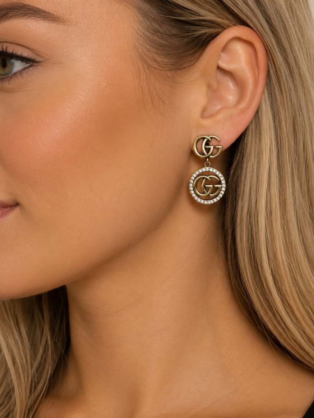 Gold-Tone Crystal Circle Drop Earrings | S925 Sterling Silver Post